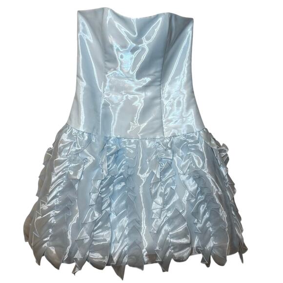 Jessica McClintock for Gunne Sax Dress VTG Strapless Ruffle Party Blue Size 5/6 - Picture 1 of 11